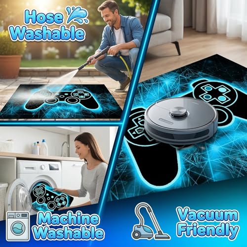 Gaming Area Rug - 35" x 23" Non-Slip Gamepad Pattern Floor Mat for Gamers