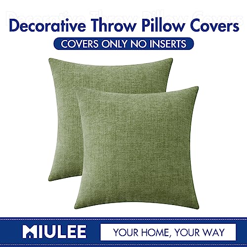 MIULEE Soft Chenille Throw Pillow Covers, Sage Green 18x18 Inch, Set of 2