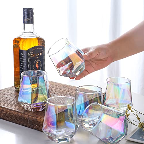 2PCS Iridescent Diamond Stemless Wine Glasses Set of 2 - Hand-Blown, Colorful Barware