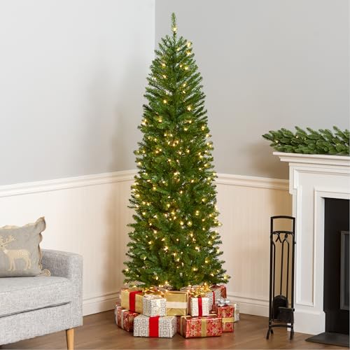 6.5ft Pre-Lit Kingswood Fir Slim Artificial Christmas Tree with Metal Stand