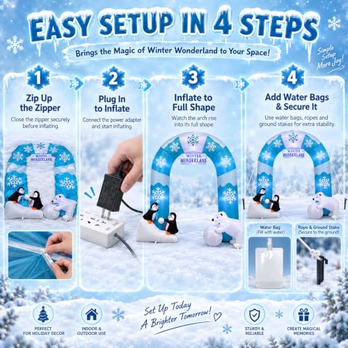 Blue 7.2FT Christmas Inflatable Archway Winter Wonderland Decor with LED Lights