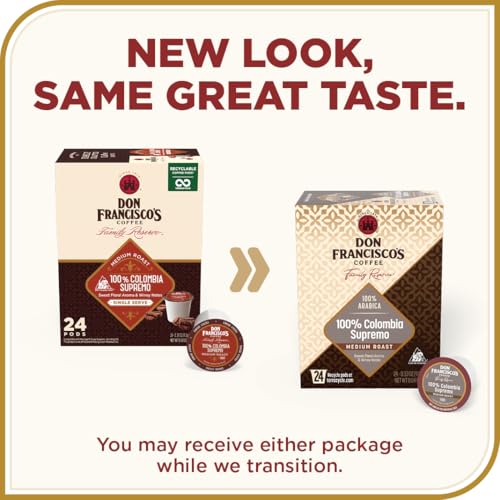 Don Francisco's 100% Colombia Supremo Coffee Pods, 24 Count, Medium Roast, Compatible with Keurig Brewers
