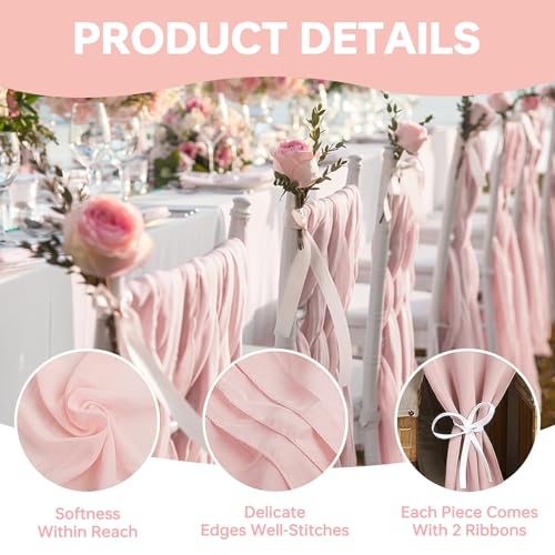 LINNUO HOURSE Pink Sheer Chiffon Table Runner 35x12 Inches 12 Pack for Weddings