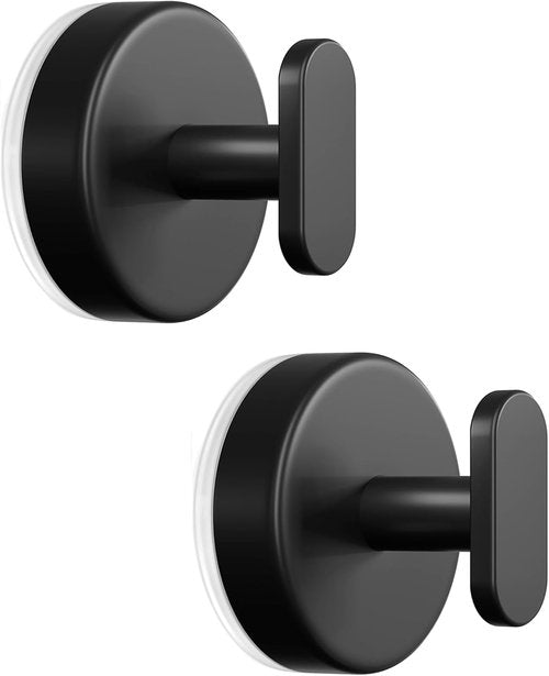 Loofah Hooks - Suction Cup Shower Hooks for Bathroom & Kitchen | Removable Towel & Coat Holder, Black 2 Pack