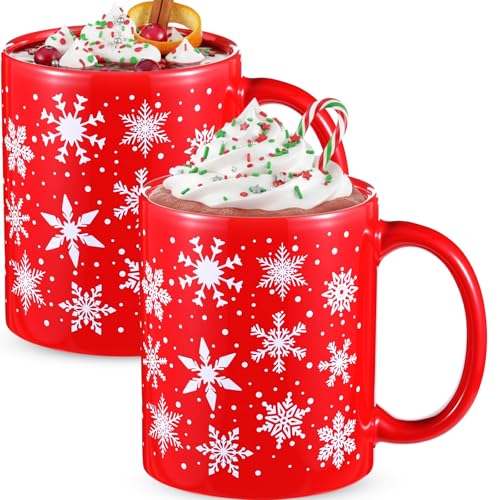 Sliner 2-Pack Red Christmas Snowflake Mugs - 11 oz Holiday Gift Set