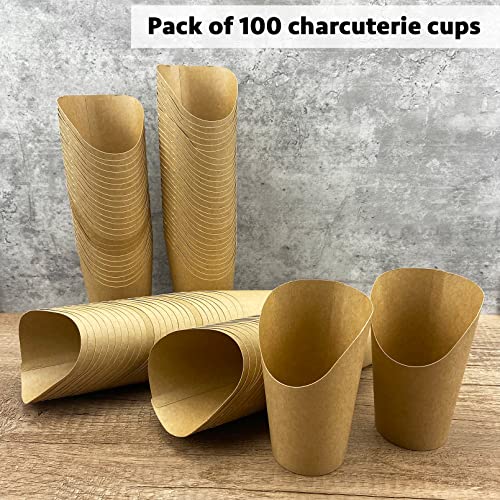 12oz Disposable Kraft Paper French Fry Cups - 100 Pack Charcuterie Holders