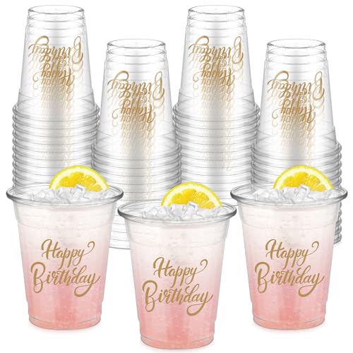 50 Pcs 12 oz Happy Birthday Plastic Cups - Disposable Party Drinkware