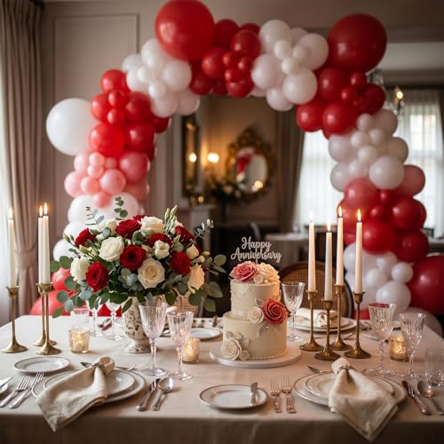 Q&High Life Red White Balloon Kit - 60pcs 12 Inch Latex Balloons for Christmas Graduation Wedding Valentine’s Day