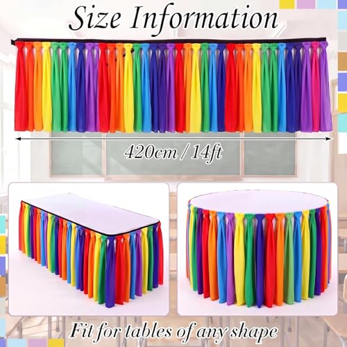 Rainbow Fringe Table Skirt 14ft x 30in for Classroom Desks and Party Decor
