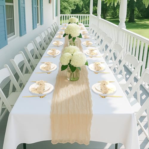 2 Pack Light Khaki Cheesecloth Table Runner 10FT Boho Gauze Fabric