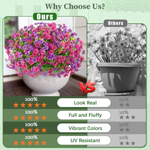 12 Bundles Artificial Outdoor Flowers - UV Resistant, Vibrant Colors