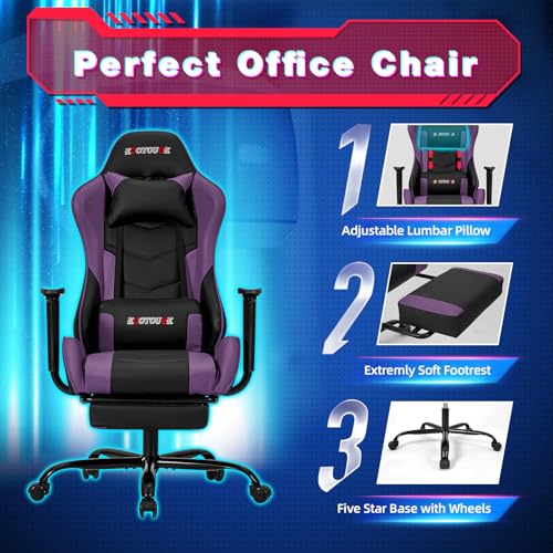 Ergonomic Massage Gaming Chair with Footrest and Lumbar Support