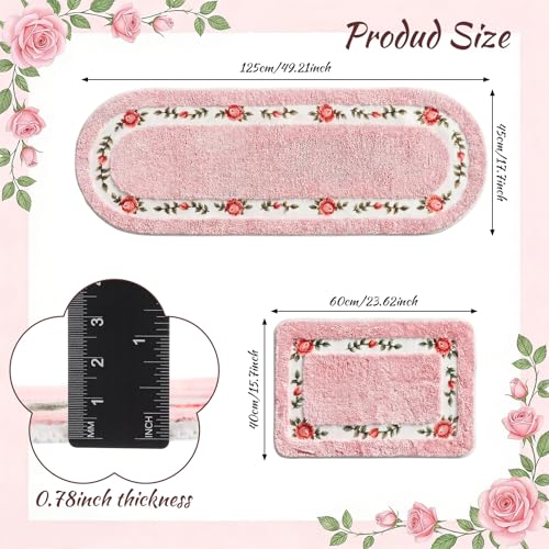 2-Piece Rose Flower Bathroom Rug Set, Soft Absorbent Non-Slip Floral Mats