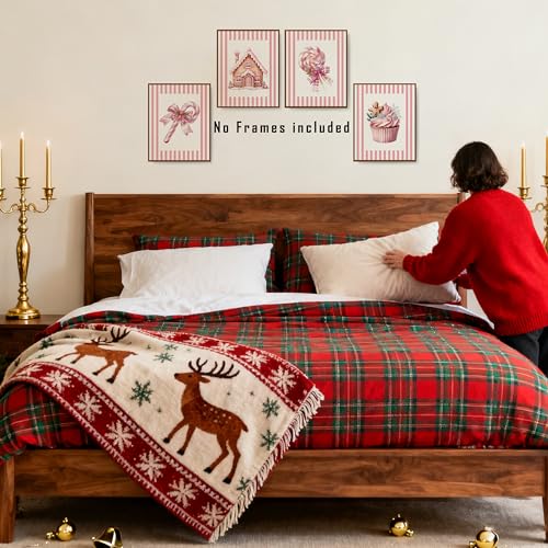 FITIE Home Wall Art Set of 4 Christmas Pink Posters - Girl Bedroom Decor, 8x10, Unframed, Model 27