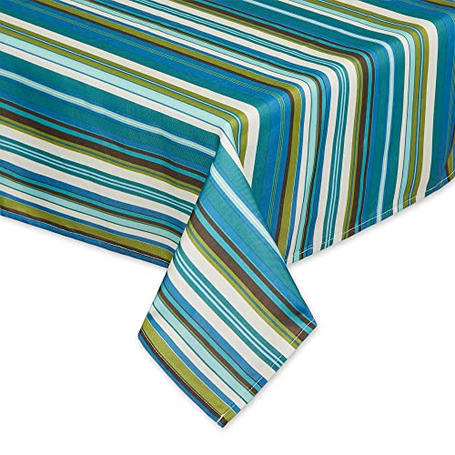 DII Summer Stripe Outdoor Zippered Tabletop Collection, Multi-use, Machine Washable, Tablecloth, 60x120, Beachy