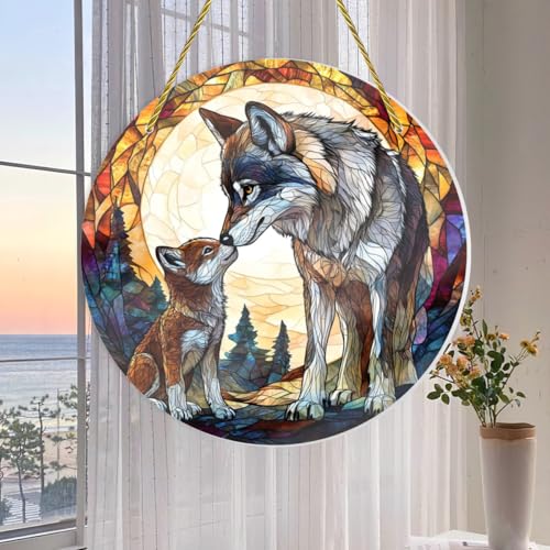 Wolf Cub Shatterproof Acrylic Wall Art - 8x8 Inch Stained Glass Decor