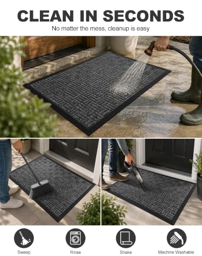 Heavy Duty Front Door Mat 29.5" x 17" - Non-Slip Dirt Trapper Doormat, Gray