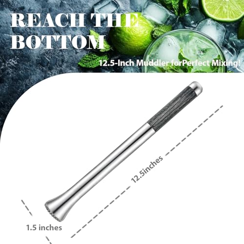 Silver 12.5 Inch Stainless Steel Cocktail Muddler for Mojitos & Drinks