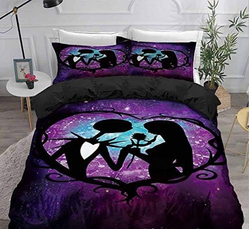 Ankeyoo 3pcs Nightmare Christmas Duvet Cover Set Queen with Rose Decor, Microfiber Bedding