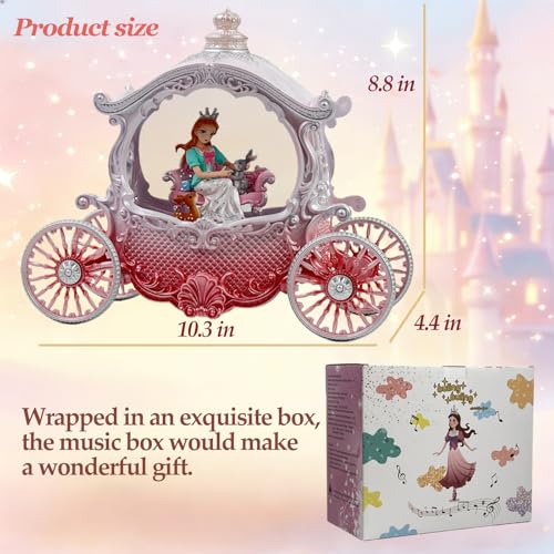 Pink Princess Carriage Musical Snow Globe Lantern with LED Lights & Glitter