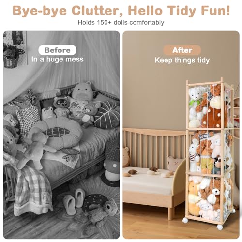 Wooden Stuffed Animal Storage Zoo with Lockable Wheels - 54 Inch