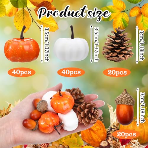 120pcs Artificial Fall Pumpkin, Acorn & Pine Cone Set for Autumn Decor