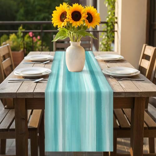 Smile Sunflower 13x120in Turquoise Table Runner Burlap Non-Slip Farmhouse Decor