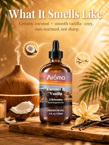 Coconut Vanilla Fragrance Oil 4 Fl Oz for Home Diffusers and Aromatherapy