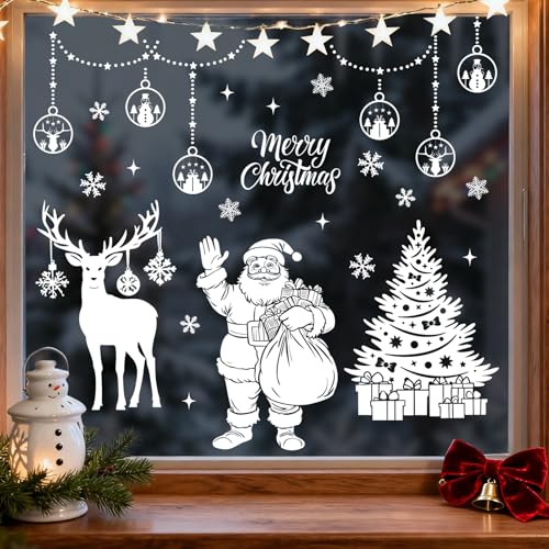 Christmas Santa Claus Window Clings - 4 Sheets Holiday Decor, 11.8" x 7.9"