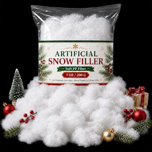Artificial Snow Fluff 7 oz - Fluffy White Fake Snow Cotton for Christmas Decor