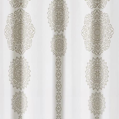 Lush Decor Stripe Medallion Shower Curtain-Fabric Mandala Bohemian Damask Print Design, 72" x 72", Neutral