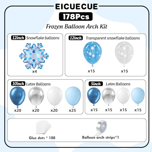 Frozen Balloons Garland Arch Kit - 178Pcs Winter Wonderland Snowflake Blue Silver White Balloon for Baby Shower Christmas Birthday