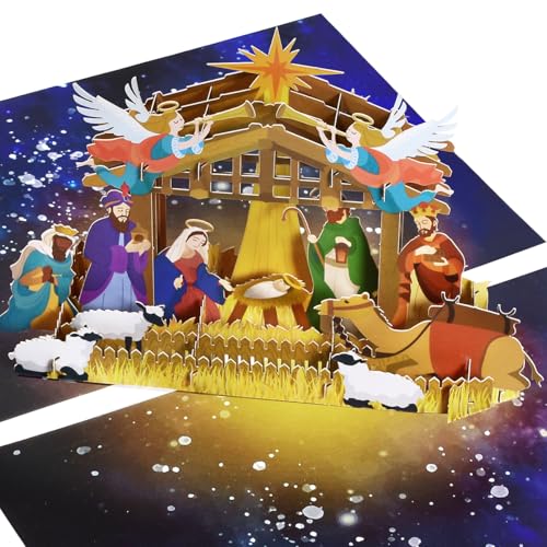 Christmas Eve Jesus Christ Pop Up Card Nativity Scene Holiday Greeting with Envelope