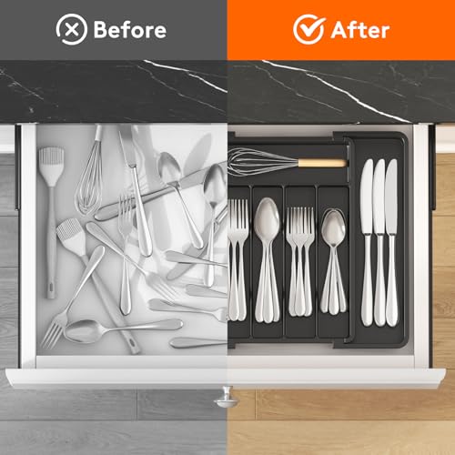 Lifewit Expandable Silverware Organizer & Plastic Utensil Tray for Kitchen Drawer