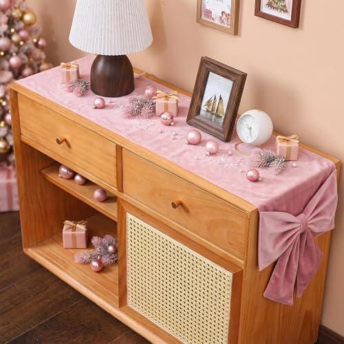 Frienda Pink Velvet 3D Bow Table Runner Christmas Party Decor