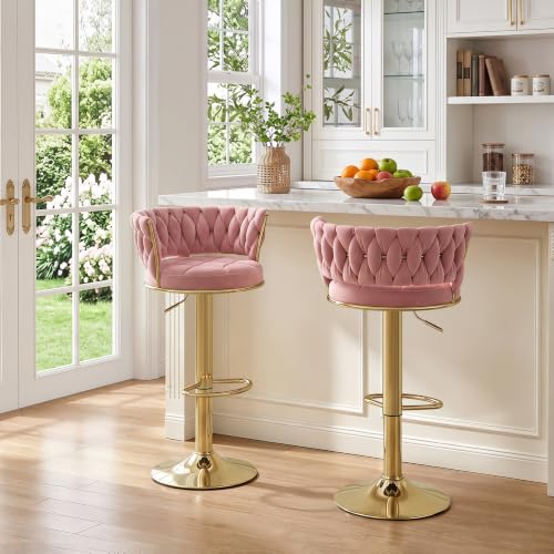 Adjustable Velvet Bar Stools with Backrest and Swivel, Set of 2