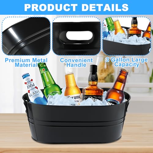 Black Galvanized Ice Bucket 4 Gallon Beverage Tub with Scoops for Parties & Drinks