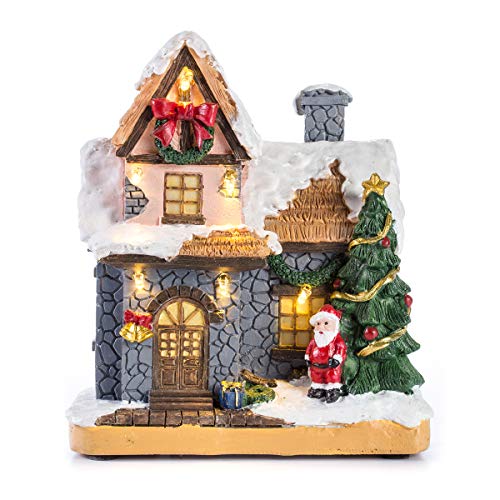Innodept12 6-Inch Resin Christmas Village Houses Set with LED Lights