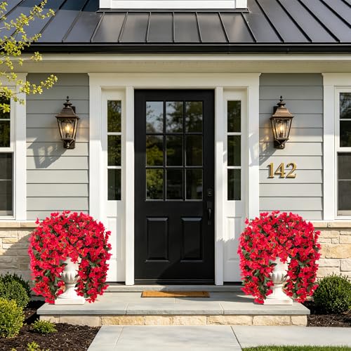 Red Artificial Bougainvillea Trailing Vines - UV Resistant Silk Flowers (2 Pack)