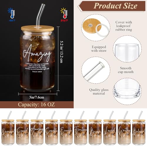 Brown Bible Words Christian Glass Cups with Lids & Straws, Prayer Journals & Pens Set - 30 Pcs
