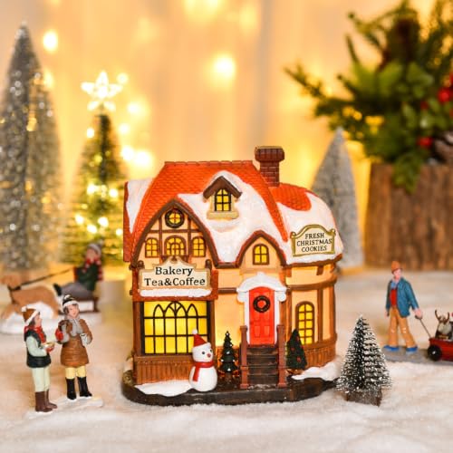 Light Up Christmas Village Houses - Resin Holiday Decor with LED Lighting