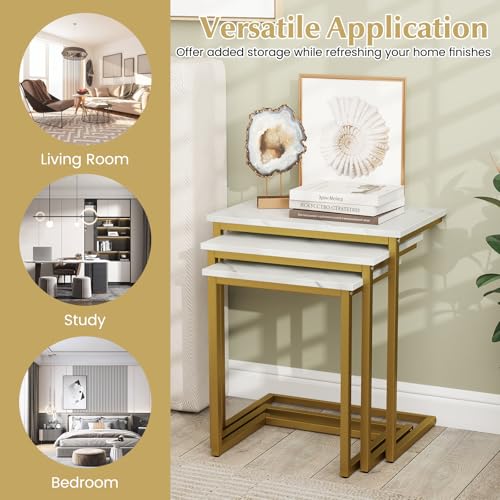 3-Piece Nesting Coffee Table Set, Stackable Square Metal Side Tables