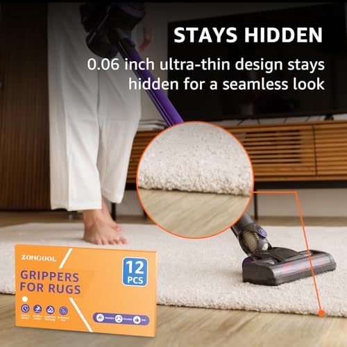 Non-Slip Rug Grippers 12-Pack - Washable Double-Sided Carpet Tape