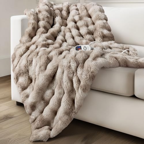 Electric Heated Throw Blanket, Faux Fur, 6 Heat Settings, 50"x60"