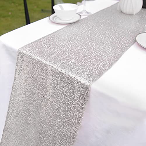 Cameway Silver & Gold 12 x 108 in Glitter Sequin Table Runner - 1 (Gold) for Graduation Party, Wedding & Baby Shower