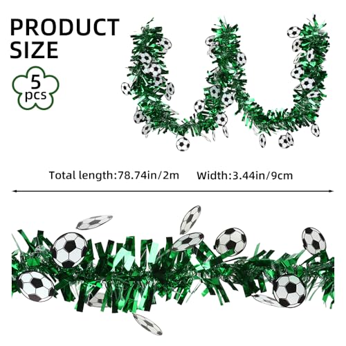 Green Soccer Tinsel Garland - 5 Pack 33ft Metallic Twist Party Decoration