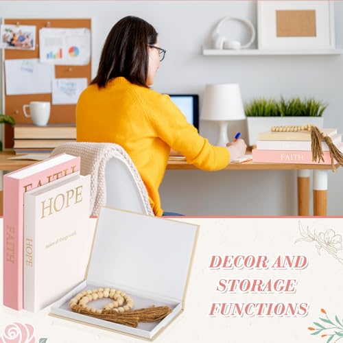 Set of 3 Linen Decorative Books with Beaded Tassel - Hidden Storage Boxes