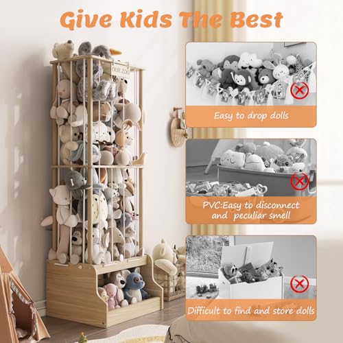 Stuffed Animal Zoo Storage Organizer with Toy Chest - Solid Pine Wood