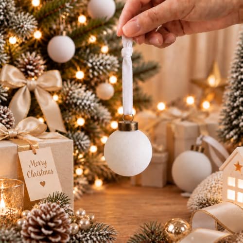 JYXCJL Velvet Christmas Balls 2.36 Inch, White, 24-Pack Shatterproof Ornaments