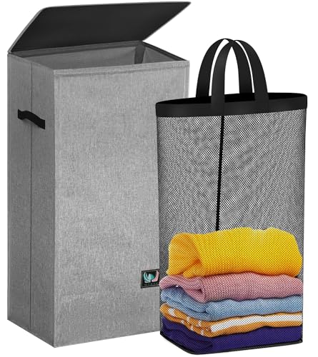 Large 100L Laundry Hamper with Lid, Collapsible Clothes Basket with Liner